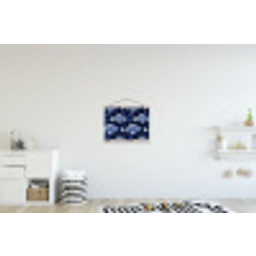 Vissen - Bloemen - Blauw textielposter latten blank klein 122 -kinderkamer