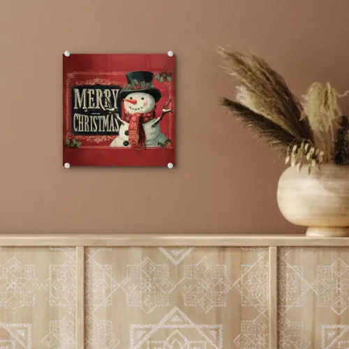 Klassiek - Kerstgroet - Sneeuwpop - Rood plexiglas 5mm klein -sfeer5
