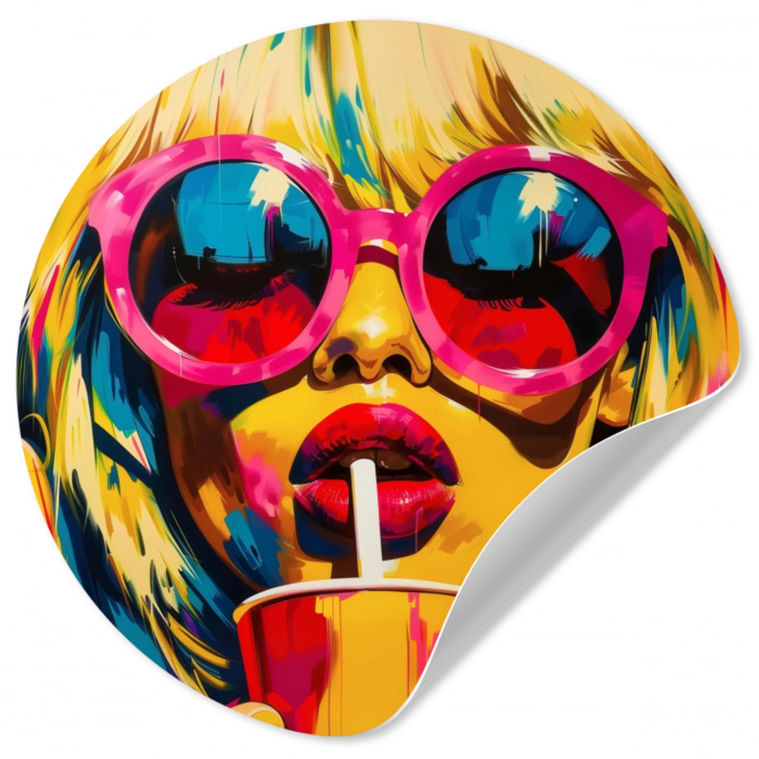 Zonnebril - Roze - Vrouw - Rietje Wandcirkel behangsticker klein -3d