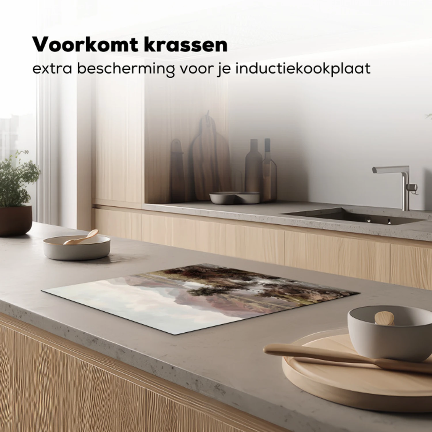 Berglandschap - Meer - Bergen - Vallei - Klassiek Inductie beschermer vinyl 3mm middel -sfeer1