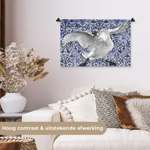 Zwaan - Kunst - Delfts blauw - Schilderij - Oude meesters Wandkleed katoen klein -sfeer1