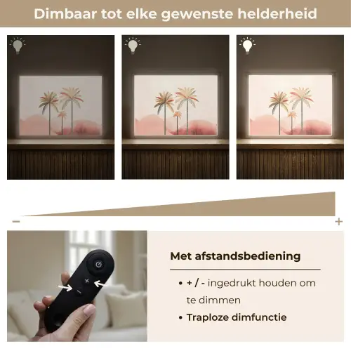 Palmbomen - Heuvels - Minimalistisch - Zachtroze Light Box met batterij (Wandlamp) middel -USP_dimbaarNL