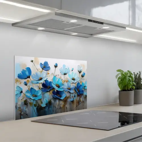 Bloemen - Schilderij - Blauw keuken achterwand spatscherm klein -3d_schuin