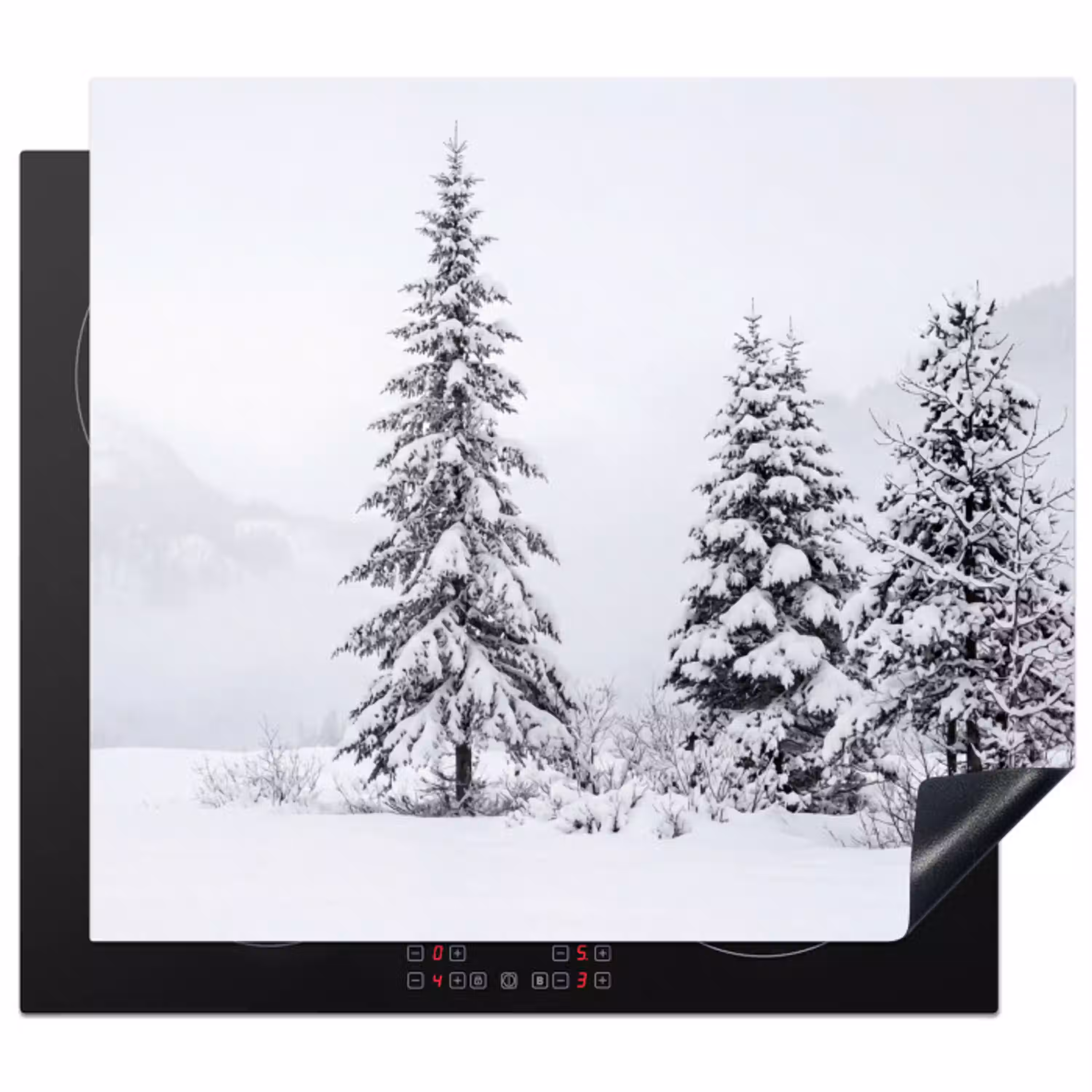 Fijnsparren - Sneeuw - Winter - Landschap - Stilte Inductie beschermer vinyl 3mm middel -3d