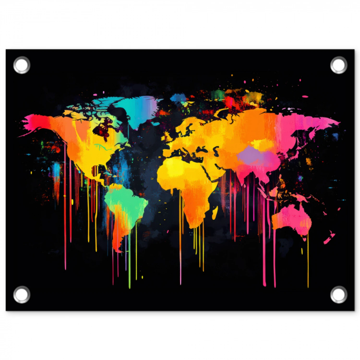 Wereldkaart - Verf - Kleurrijk - Graffiti - Wereld tuinposter los doek klein -3d