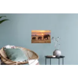 Olifanten - Savanne - Zonsondergang - Afrika - Warm Muursticker klein -plant