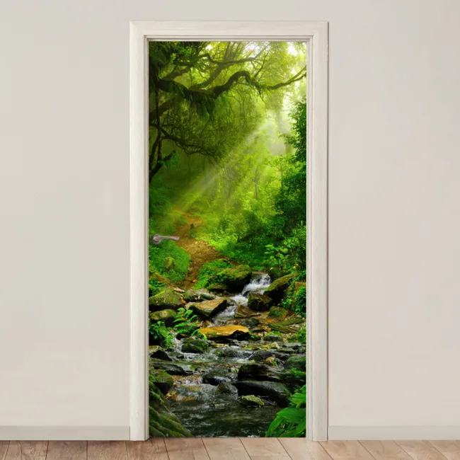 Deursticker - Jungle - Groen - Waterval - Natuur