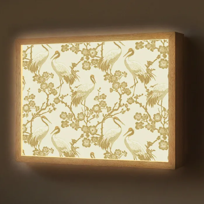 Kraanvogels - Kersenbloesem - Goud Light Box met batterij (Wandlamp) middel 907 -z3d_website