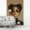 Vrouw - Beige - Bloem - Modern - Portret fotobehang vinyl groot -woonkamer
