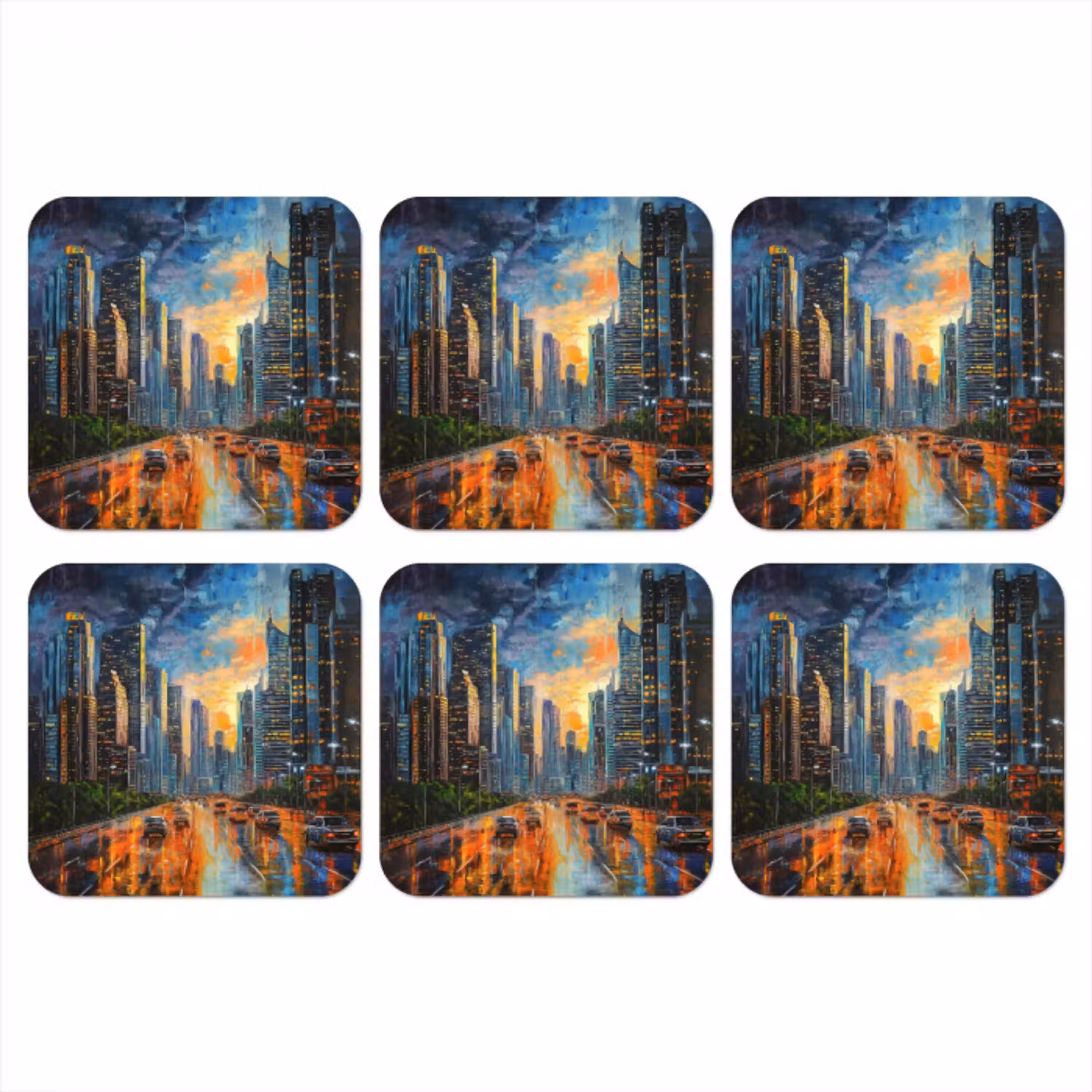 Auto - Skyline - Zon - Blauw onderzetter kurk middel -3d