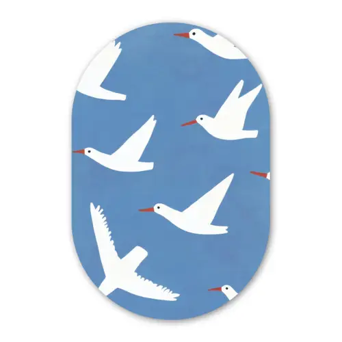 Vogels - Wit - Patroon Wandcirkel Ovaal Forex klein -3d