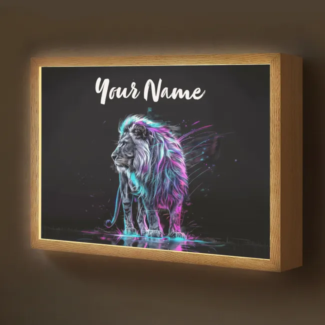 Lightbox - Kids' Wall Lamp with Name -. Lion - Colors - Black - Animals