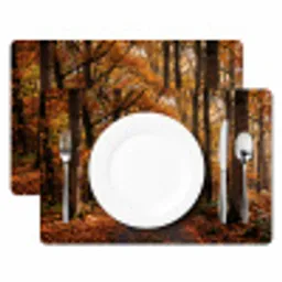 Bospad - Herfstbos - Bladeren - Oranje - Nostalgisch Placemat vinyl groot -zzsfeer2_Kitchenyeah-website