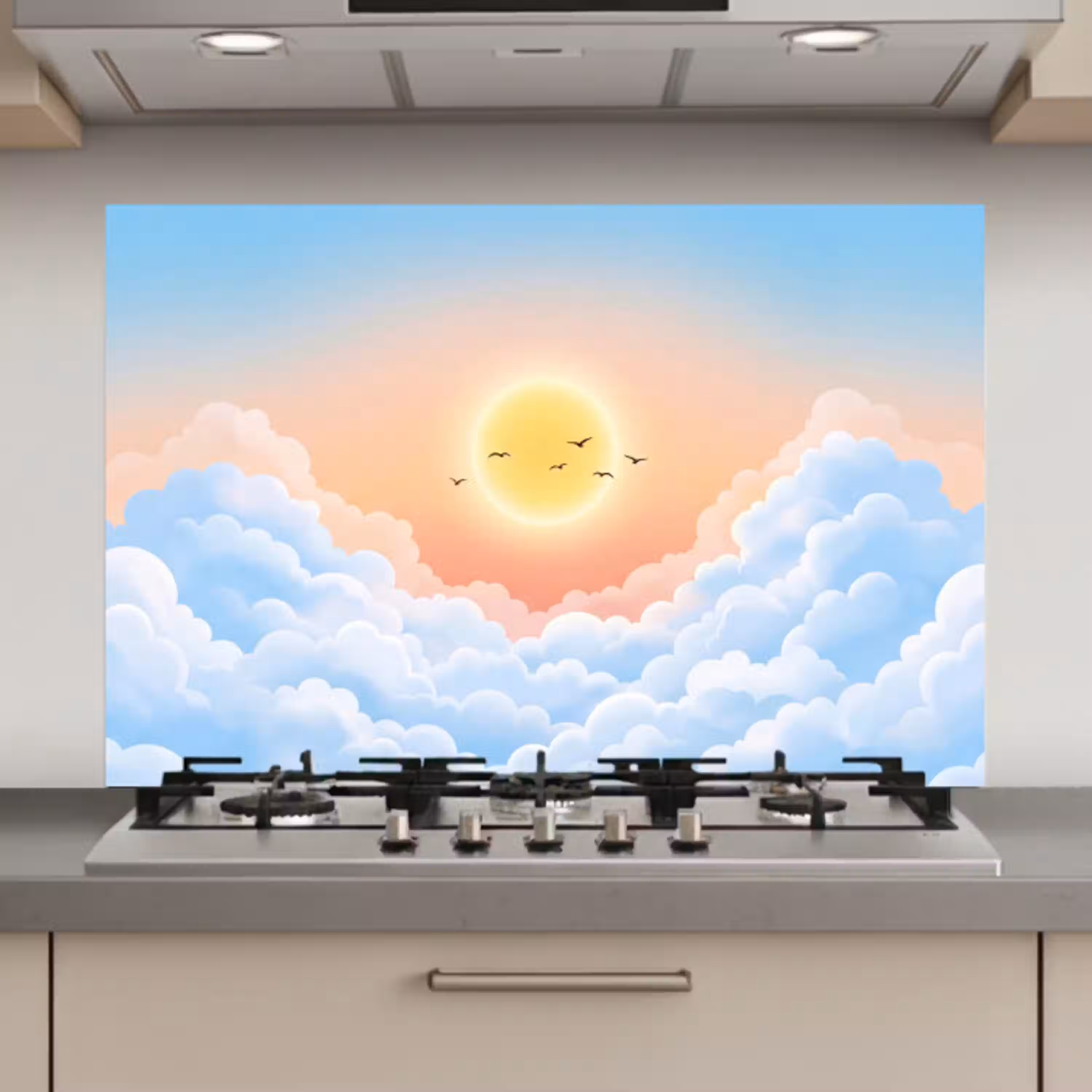 Zon - Vogels - Lucht - Natuur - Geel keuken achterwand spatscherm klein -3d_website