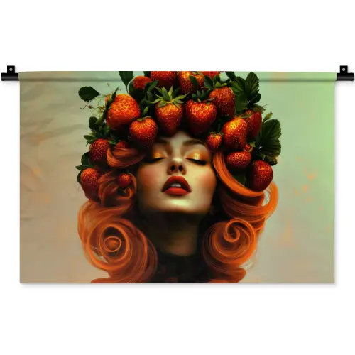 Vrouw - Aardbeien - Kroon Wandkleed katoen klein -zz3d