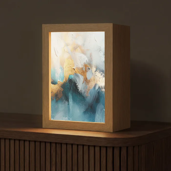 Abstract - Kunst - Gold - Blauw Light Box met kabel (Tafellamp) klein -z3d_website