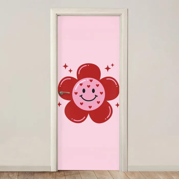 Bloem - Roze - Hartjes deurposter klein -3d_beige