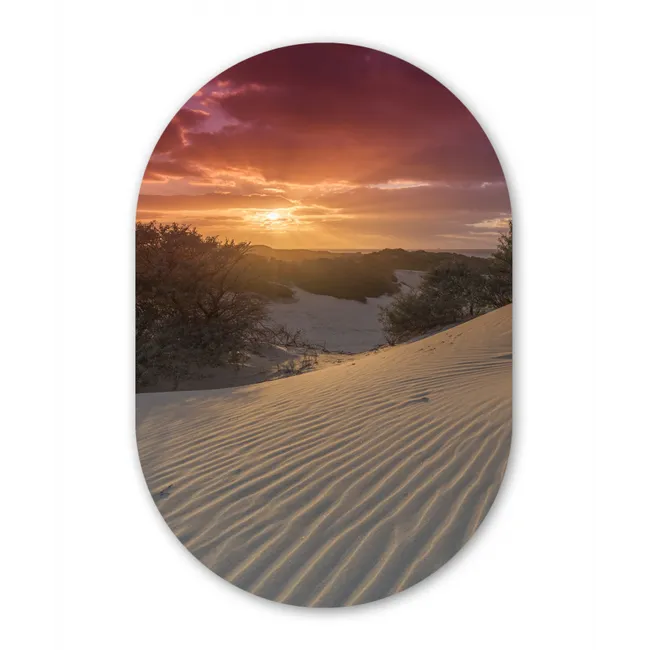 Zonsondergang bij het Nederlandse strand Wandcirkel Ovaal Forex klein -3d