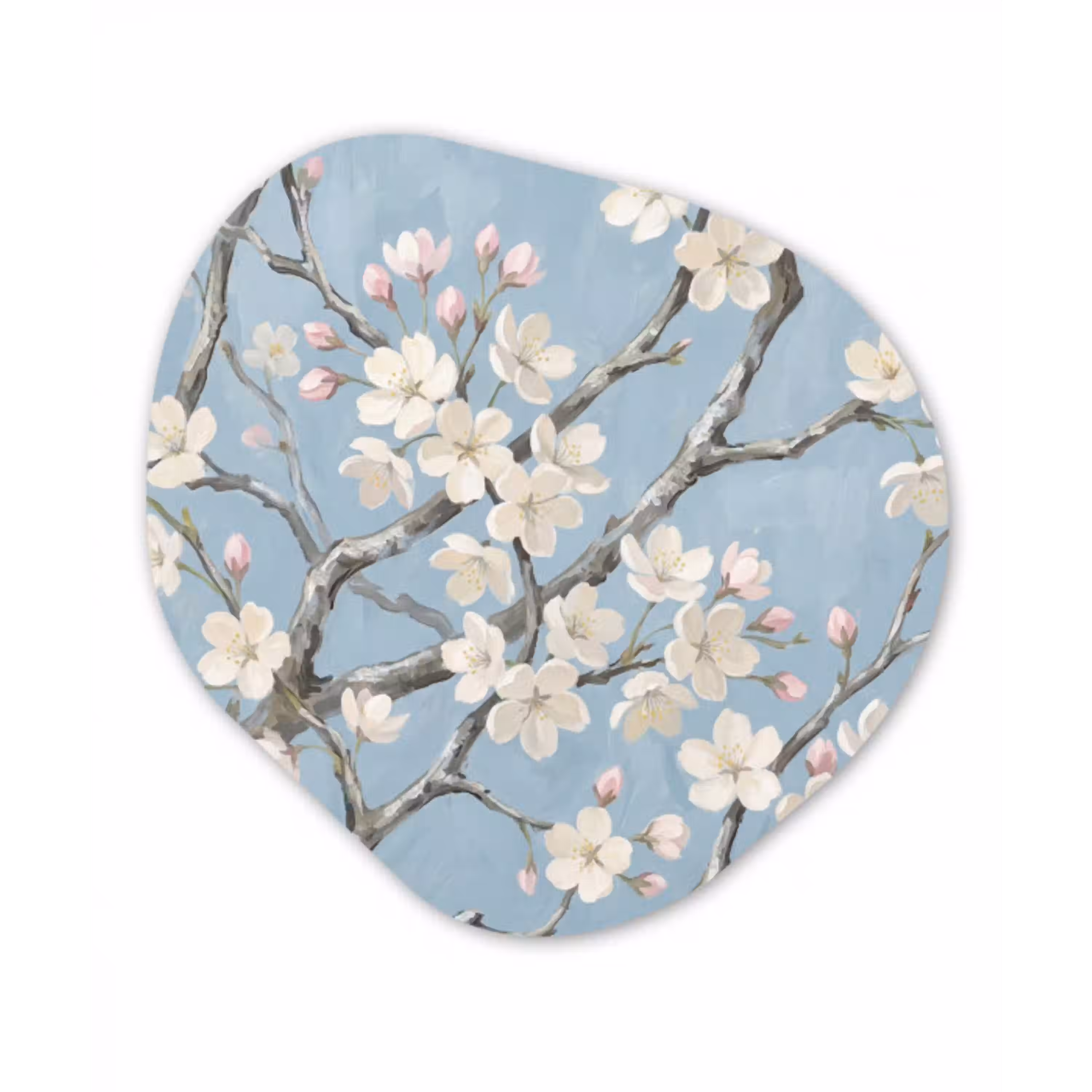 Takken - Kersenbloesem - Blauw Wandcirkel Organisch Forex 3mm klein -3d