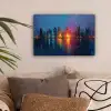 Skyline - Penseelstreken - Donkerblauw - Lichtgevend canvas 2cm klein -sfeer1