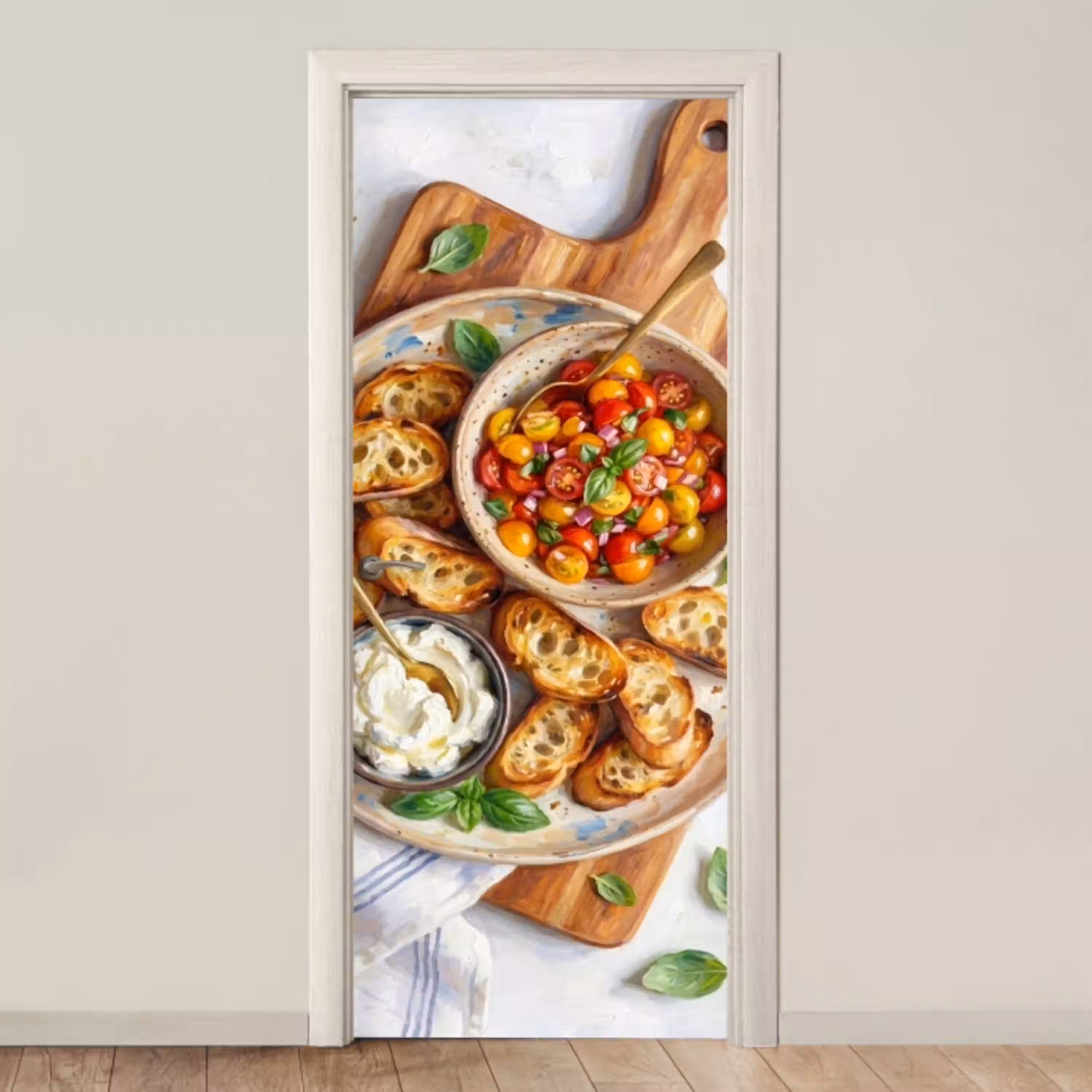 Eten - Tomaat - Brood - Kleurrijk - Keuken deurposter klein -3d_beige