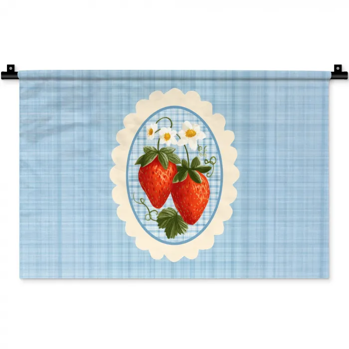 Aardbeien - Lijst - Rood - Geruit Wandkleed katoen klein -zz3d