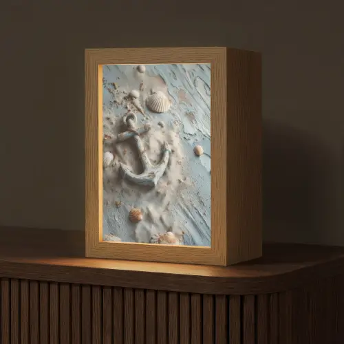 Anker - Hout - Schelpen - Zand Light Box met kabel (Tafellamp) klein -z3d_website