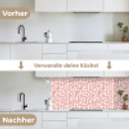 Doolhofpatroon - Roze - Wit - Abstract keuken achterwand 2 middel 871 -voor-na_DE
