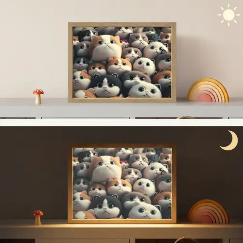 Kat - Huisdieren - Poes - Bruin - Grijs - Kinderen Light Box met batterij (Wandlamp kind) middel -sfeer3_kind