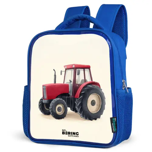 Tractor - Getekend - Rood Kinderrugzak - Blauw middel -schuin