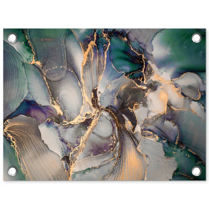 Goud - Blauw - Marmer tuinposter los doek klein -3d