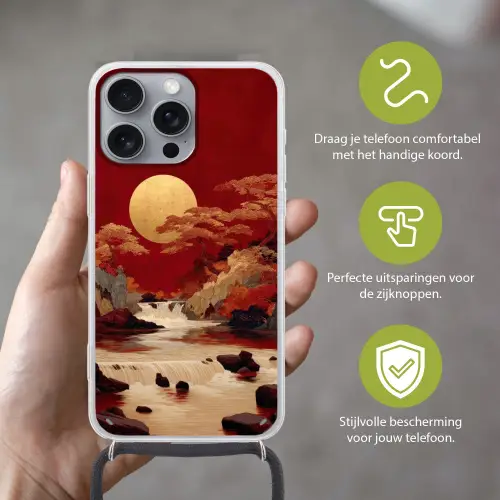 Volle maan - Landschap - Waterval Hoesje iPhone 16 Pro Max met koord klein -sfeer2_NL