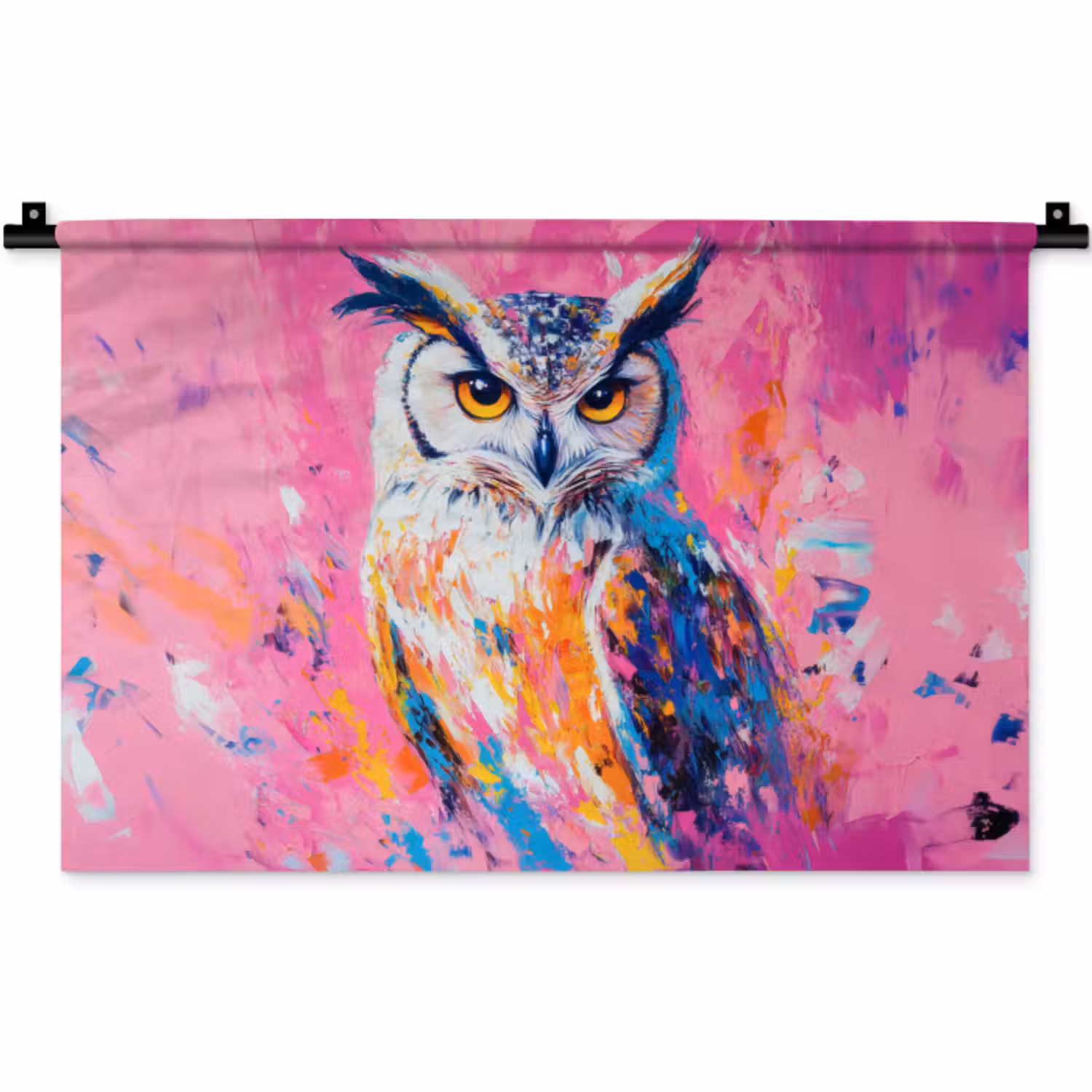 Wandkleed - Uil - Roze - Blauw - Verf - Abstract