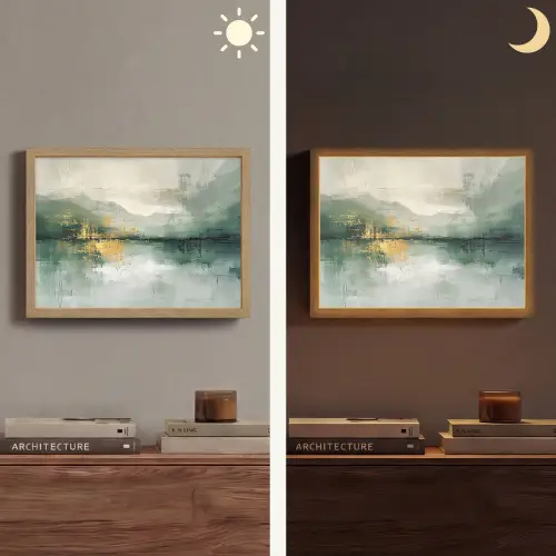 Groen - Modern - Abstract - Goud Light Box met batterij (Wandlamp) middel -sfeer3