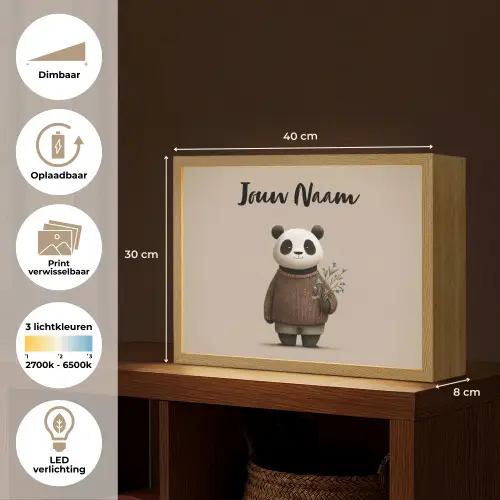 Panda - Blauwe bloemen - Zachtheid Light Box met batterij (Wandlamp kind) middel -USP_websiteoverzichtNL