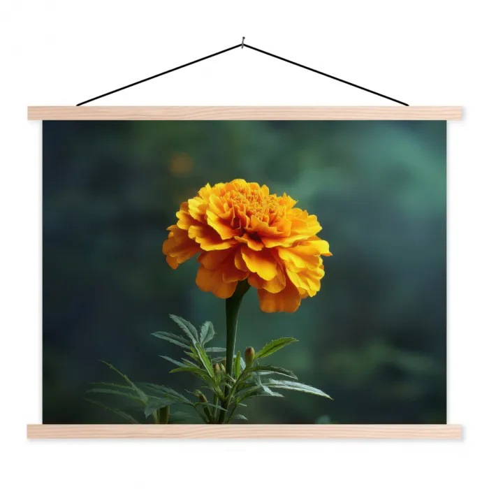 Bloemblaadjes - Afrikaan - Oranje - Wazig textielposter latten blank klein -3d