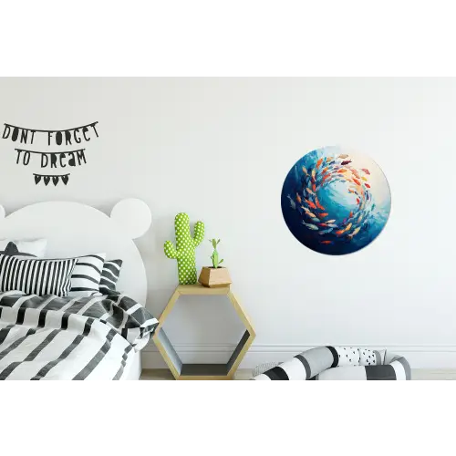 Zee - Vissen - Kleurrijk - Dynamisch Wandcirkel aluminium klein -kinderkamer
