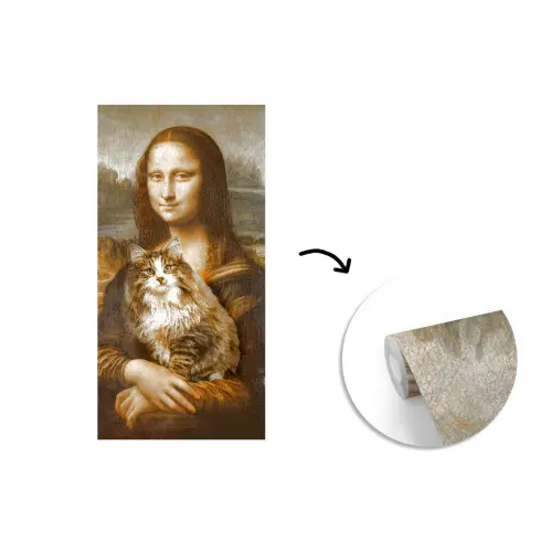 Mona Lisa - Kat - Leonardo da Vinci - Vintage - Kunstwerk - Oude meesters - Schilderij fotobehang vinyl groot -3d