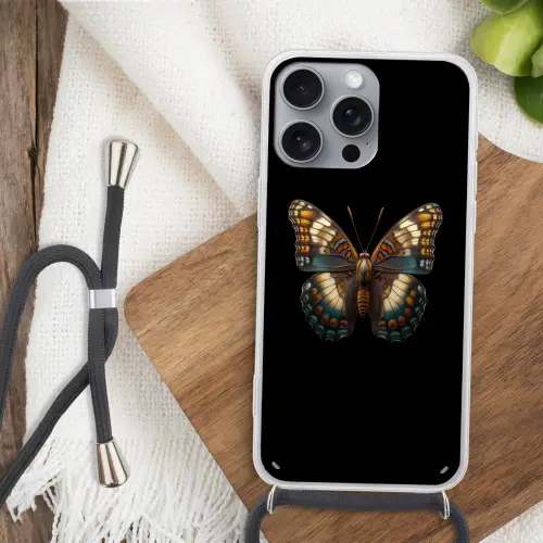 Vlinder - Kleurrijk - mozaïekachtig Hoesje iPhone 16 Pro Max met koord klein -sfeer4