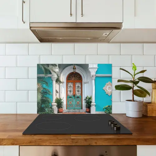 Zuilen - Sierlijke - Deur - Blauw keuken achterwand spatscherm klein -sfeer2