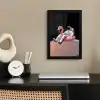 Astronaut - Flamingo - Zwemband - Roze fotolijst zwart zonder passe partout klein -sfeer1