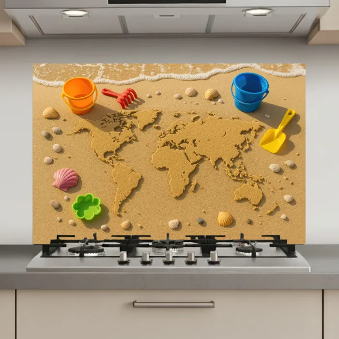 Wereldkaart - Zand - Kleurrijk - Zomer keuken achterwand spatscherm klein -3d_website