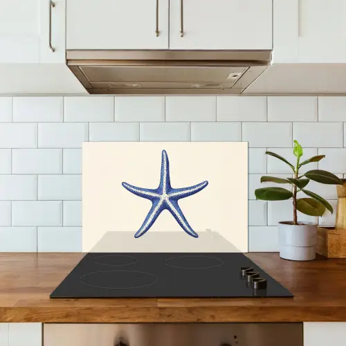 Blauwe zeester - Minimalistisch - Beige keuken achterwand spatscherm klein -sfeer2