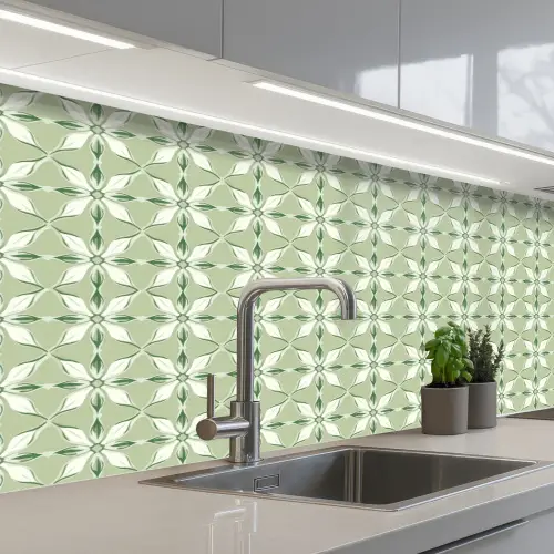 Patroon - Bloemenvorm - Groen keuken achterwand 2 middel 871 -3d_schuin