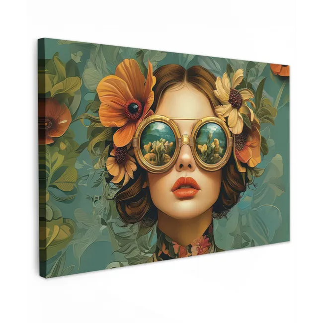 Outdoor Leinwand - Frau - Blumen - Schmetterlinge - Natur - Vintage