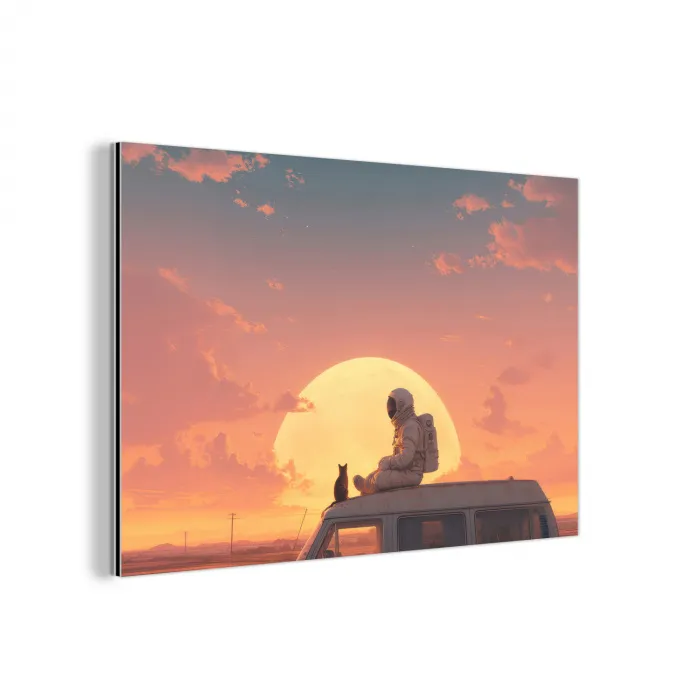 Busje - Kat - Zonsondergang - Oranje aluminium wit klein -3d