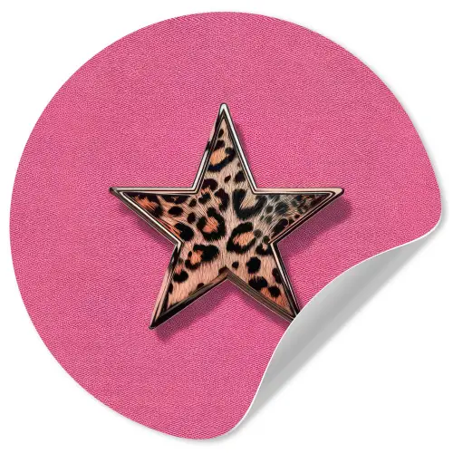 Ster - Luipaard - Print - Roze Wandcirkel behangsticker klein -3d