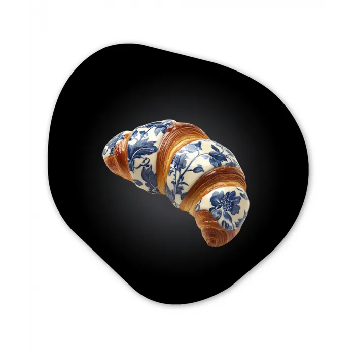 Croissant - Bloemenpatroon - Delftsblauw Wandcirkel Organisch Plexiglas middel -3d