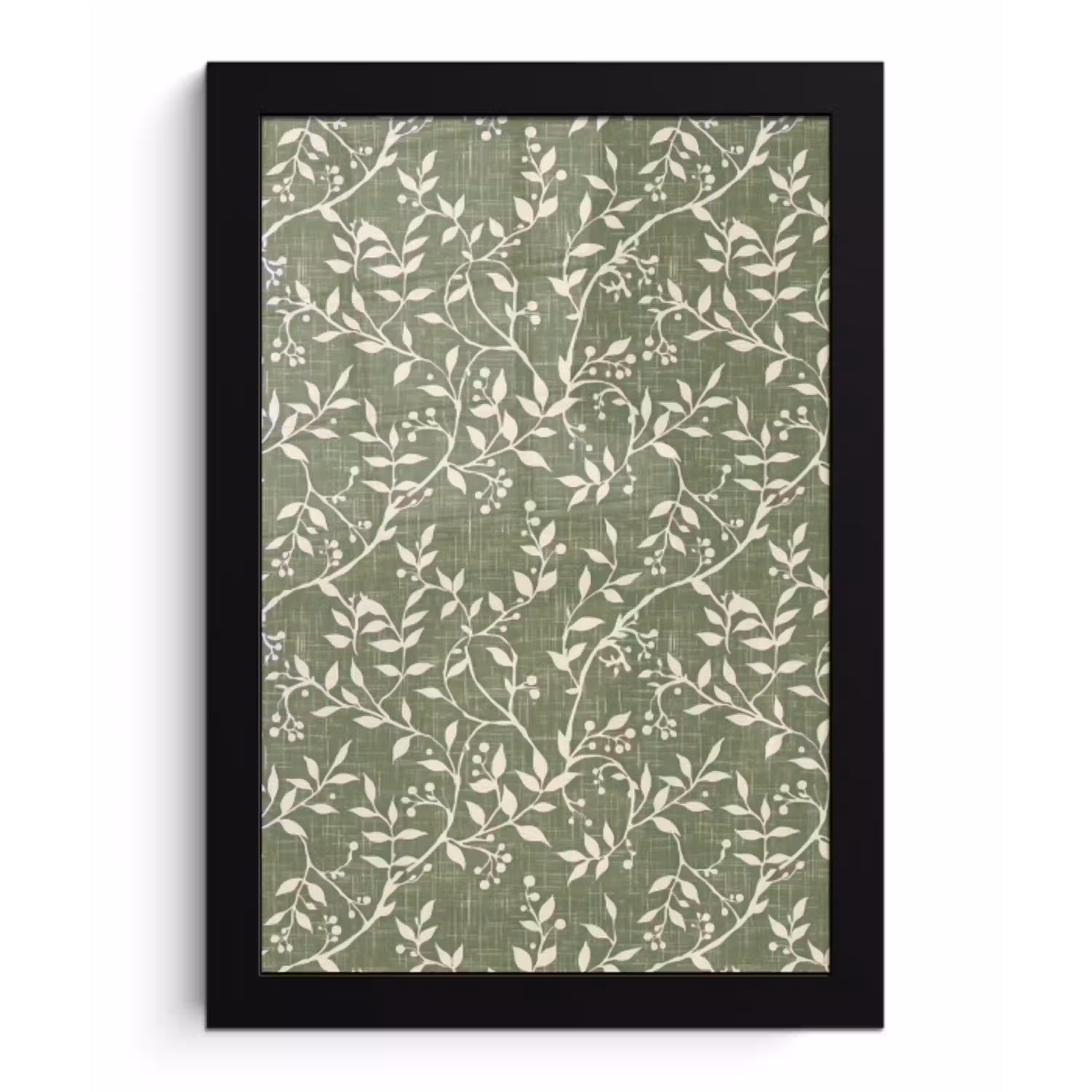 Saliegroen - Botanisch - Takken - Besjes - Linnen - Patroon fotolijst zwart zonder passe partout klein 224 -3d