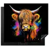 Schotse Hooglander - Graffiti - Kleurrijk - Bloem - Dieren Inductie beschermer vinyl 3mm middel -3d